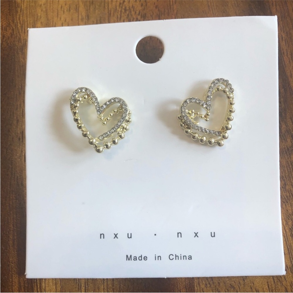 3/$20 heart gold tone and rhinestone earrings